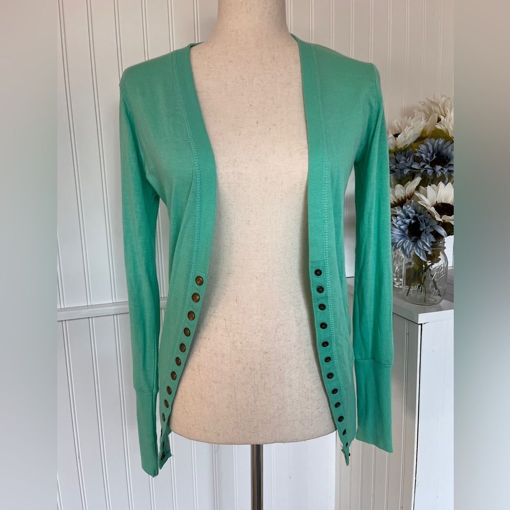 Col-Story Green V-Neck Long-Sleeve Cardigan